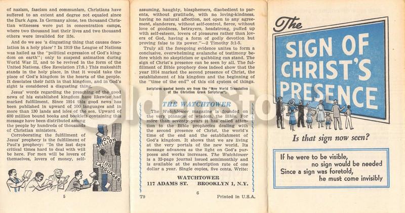 The Invisible Sign of Christ Vintage Jehovah's Witnesses Religious Tract