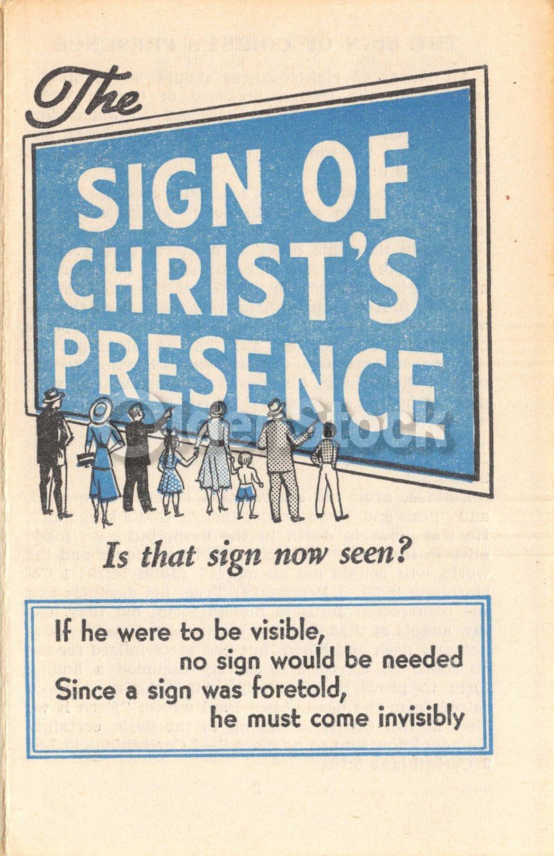 The Invisible Sign of Christ Vintage Jehovah's Witnesses Religious Tract