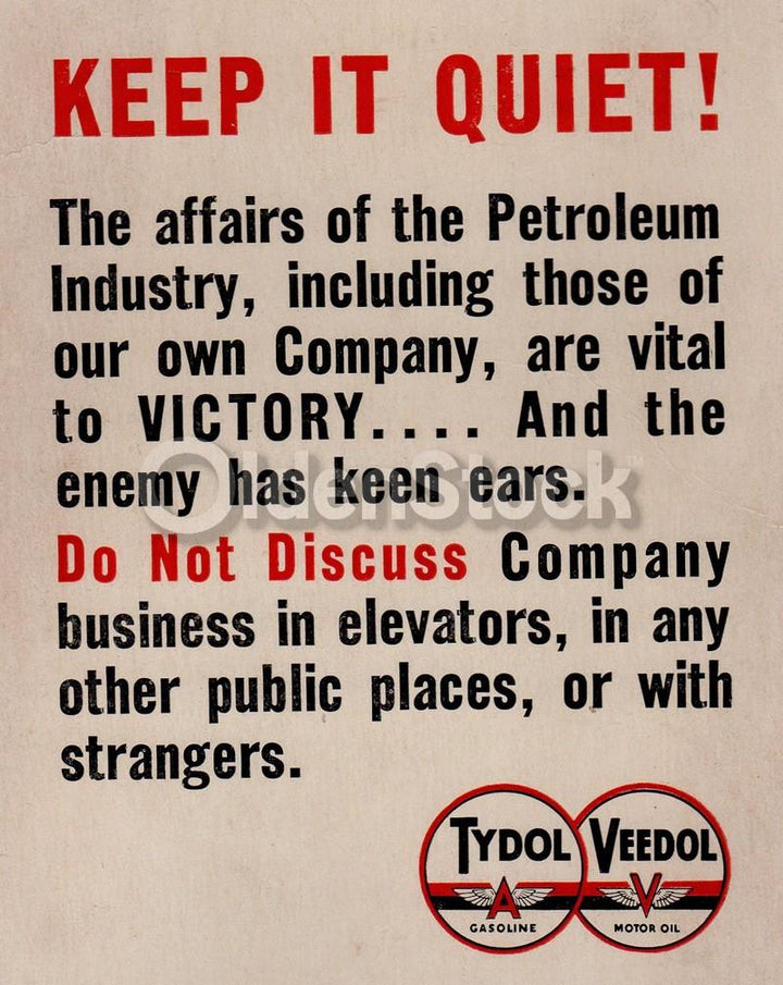 Tydol Veedol Gasoline Motor Oil Vintage WWII Homefront Propaganda Poster