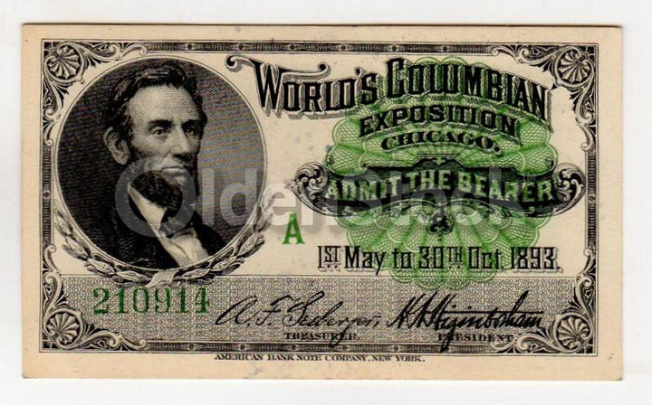 Abraham Lincoln World Columbian Exposition Admission Ticket 1893