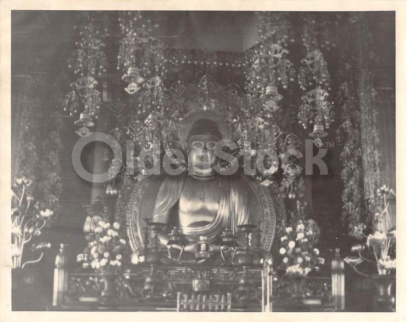 Japanese Buddha Shrine Original Vintage Amateur 8x10 Snapshot Photograph