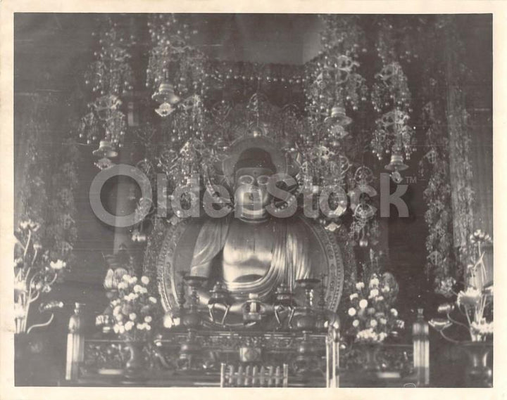 Japanese Buddha Shrine Original Vintage Amateur 8x10 Snapshot Photograph