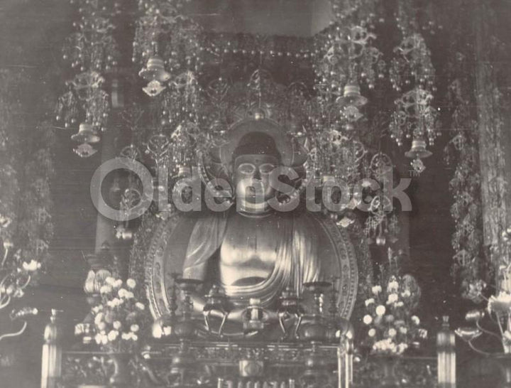 Japanese Buddha Shrine Original Vintage Amateur 8x10 Snapshot Photograph