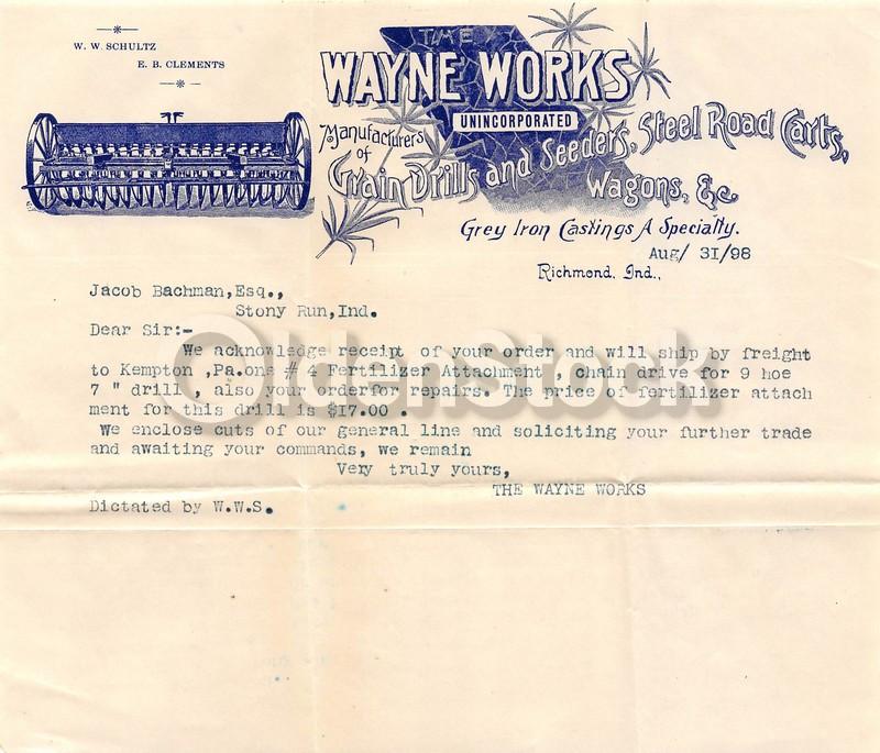 Wayne Works Farm Machinery Richmond Indiana Antique Graphic Advertising Sales Le