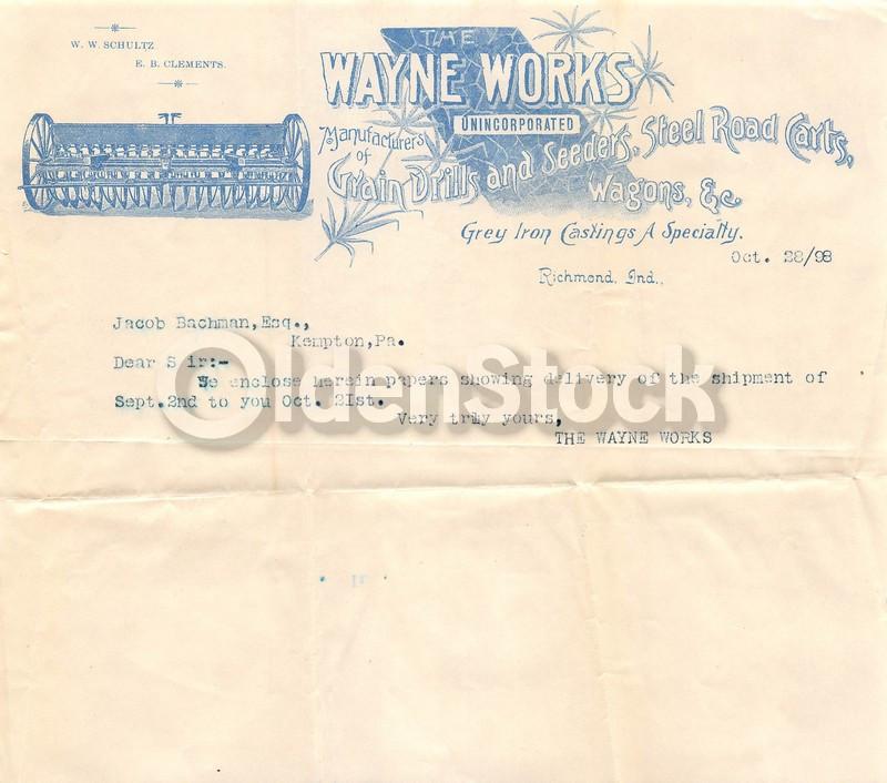 Wayne Works Richmond Indiana Farm Machinery Antique Graphic Advertising Sales Le