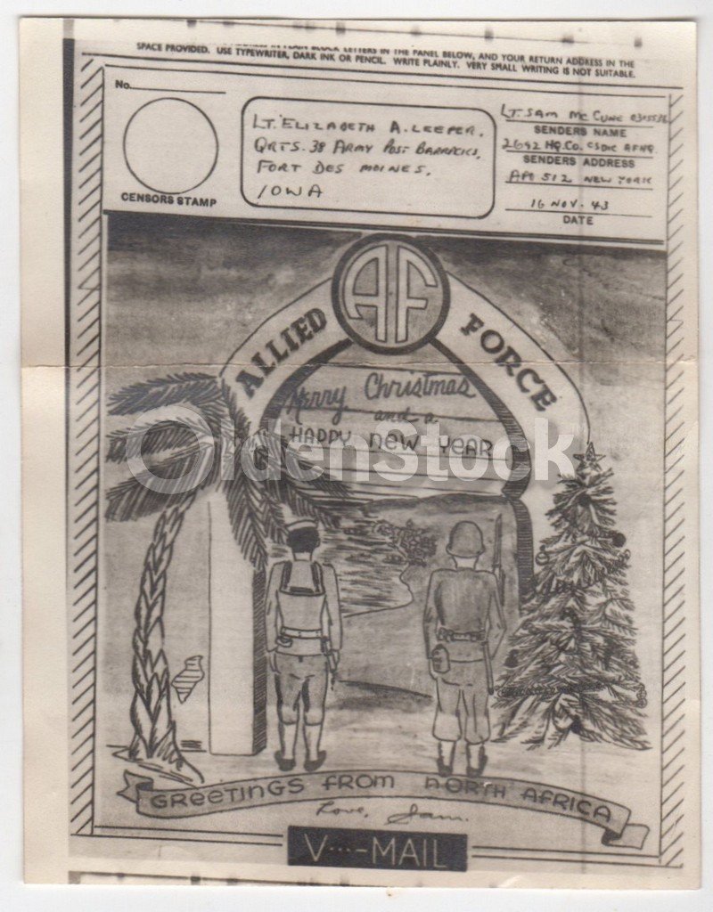 North Africa Allied Forces Vintage WWII Graphic Art Christmas V-Mail Letter