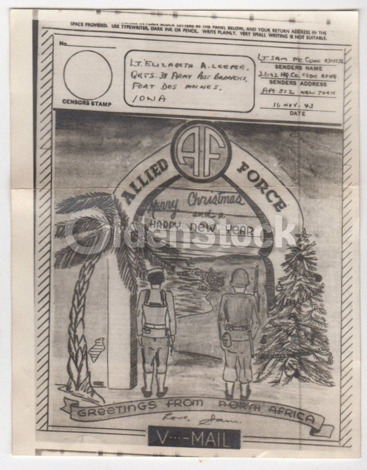 North Africa Allied Forces Vintage WWII Graphic Art Christmas V-Mail Letter