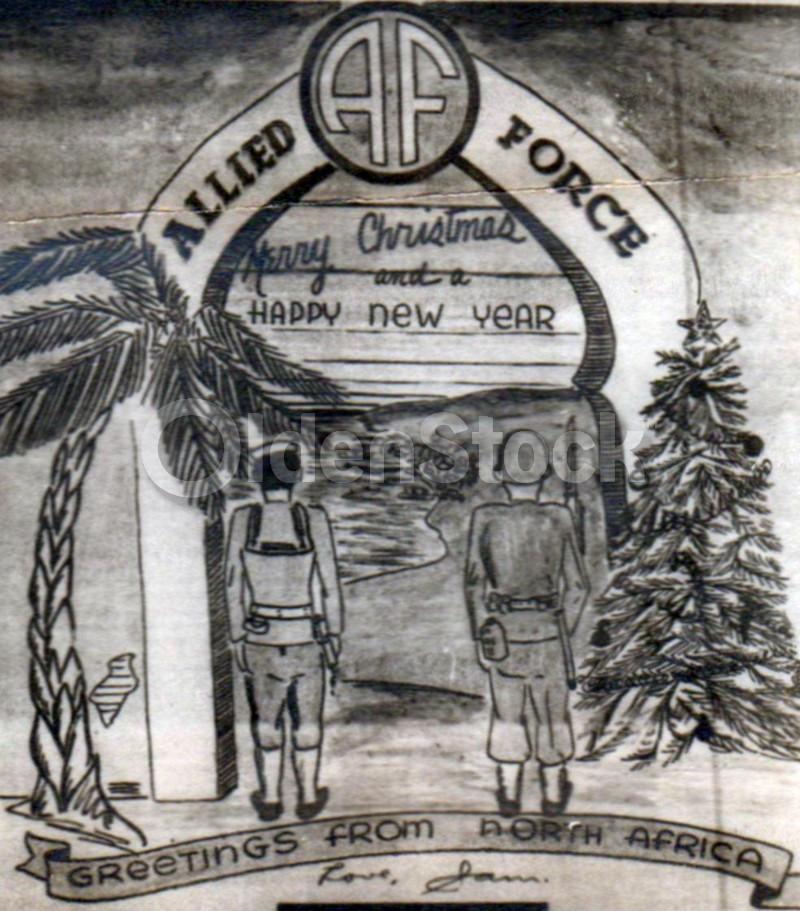 North Africa Allied Forces Vintage WWII Graphic Art Christmas V-Mail Letter
