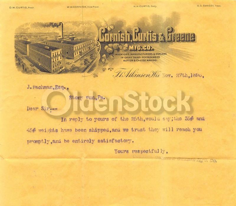 Cornish Curtis & Greene Dairy Machinery Antique Graphic Advertising Sales Letter