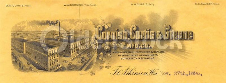 Cornish Curtis & Greene Dairy Machinery Antique Graphic Advertising Sales Letter