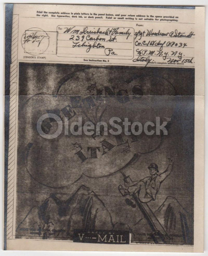 US Artillery Forces in Italy Vintage WWII Graphic Art V-Mail Letter