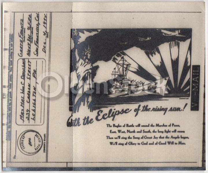 Naval Victory Over Japan Vintage WWII Graphic Art V-Mail Letter
