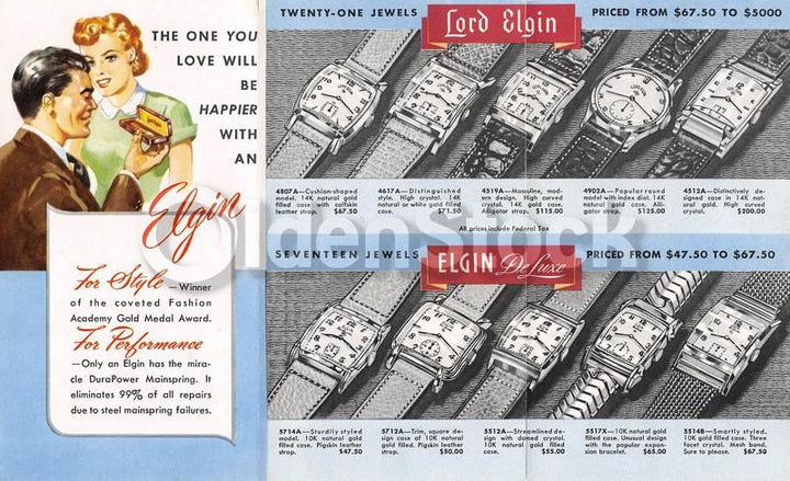 Elgin Watches Men Fashions Vintage Graphic Advertising Price List Flyer