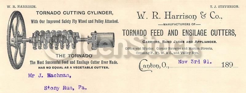 Tornado Feed Cutter Canton Ohio Antique Farm Advertising Letterhead 1891