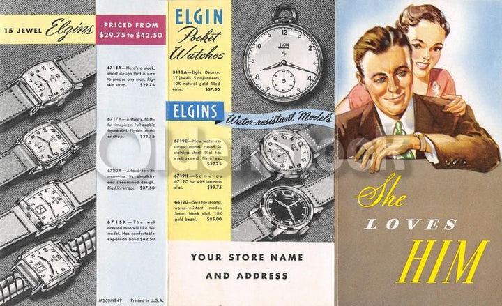 Elgin Watches Men Fashions Vintage Graphic Advertising Price List Flyer