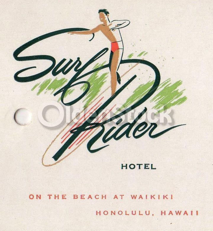 Surf Rider Hotel Waikiki Beach Hawaii Vintage Advertising Luggage Tag