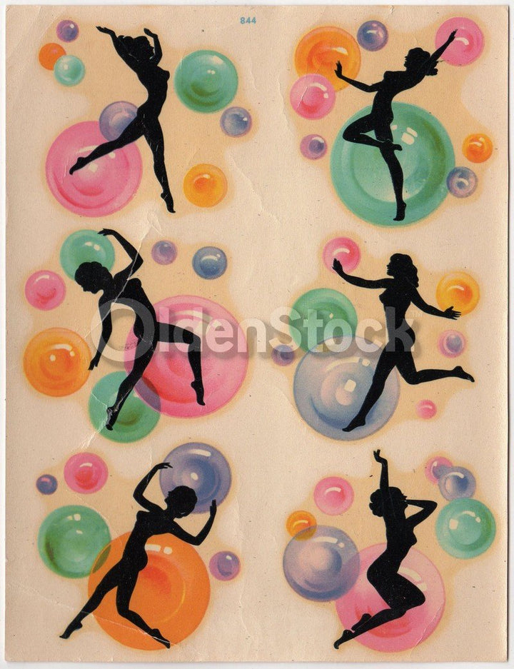 Dancing Nudes Silhouettes Vintage Art Deco Graphic Art Design Transfer Decals