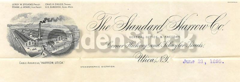 Standard Harrow Company Utica New York Antique Advertising Letterhead 1895