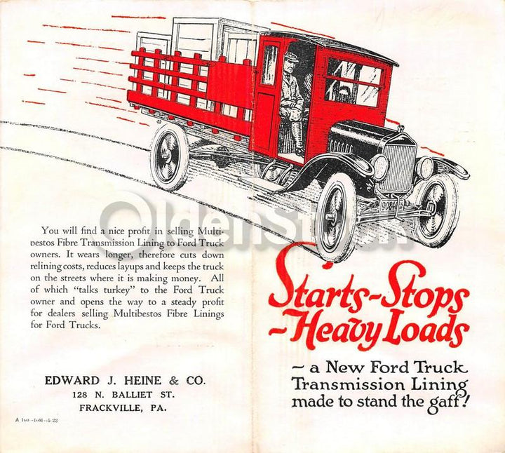 Ford Model T Trucks Transmission Lining Antique Graphic Advertising Flyer