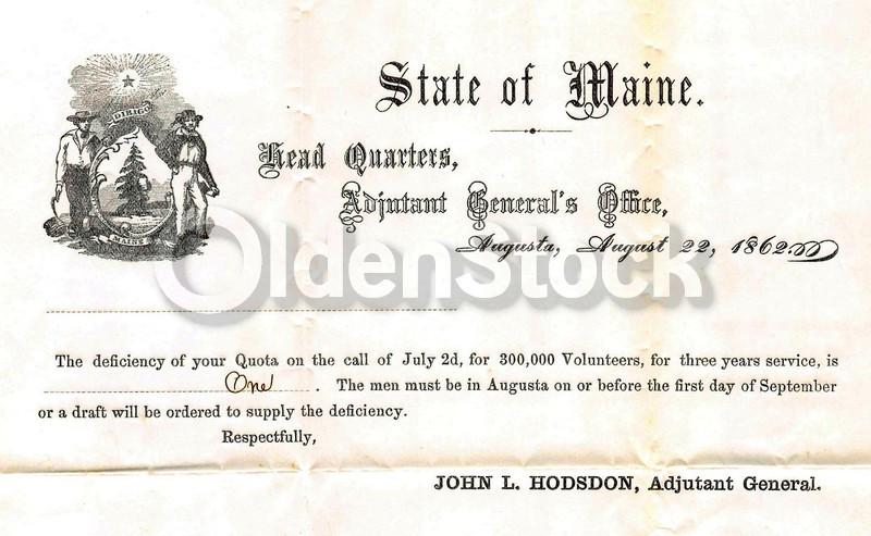 Maine Civil War Draft Recruiting Quota Original Military Document 1862