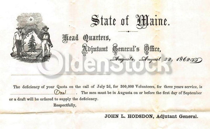 Maine Civil War Draft Recruiting Quota Original Military Document 1862