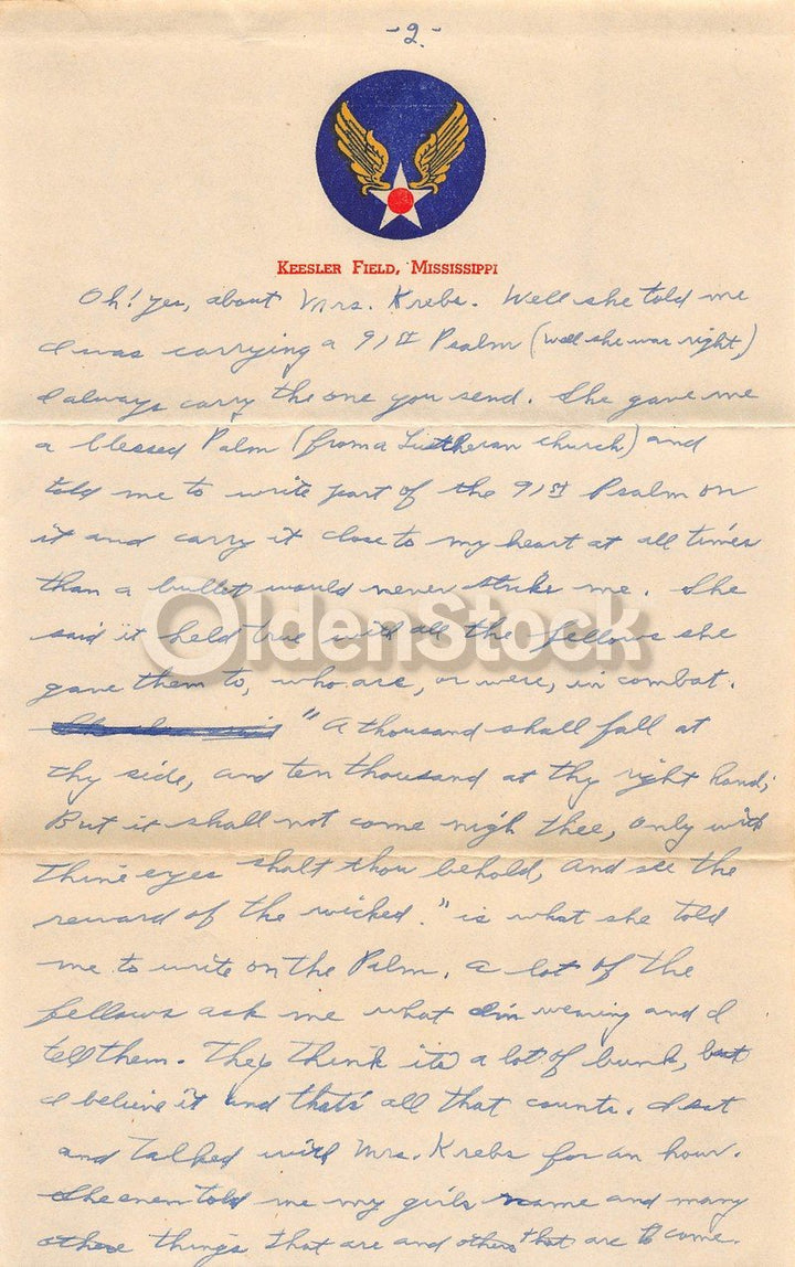 WWII Soldier's Handwritten Letter Home Kessler Field Mississippi 1944