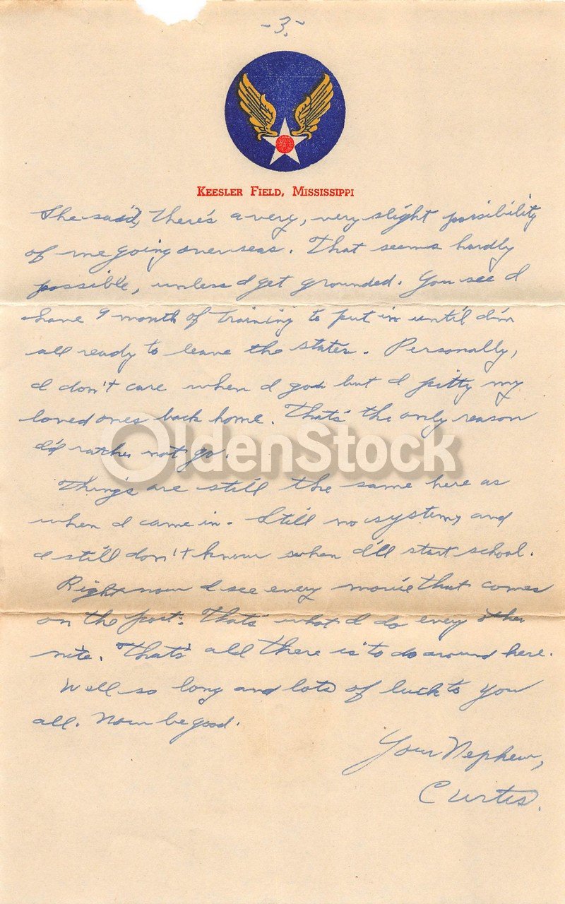 WWII Soldier's Handwritten Letter Home Kessler Field Mississippi 1944