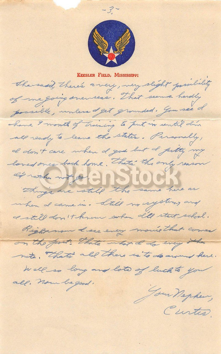 WWII Soldier's Handwritten Letter Home Kessler Field Mississippi 1944