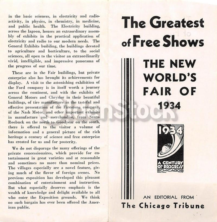 Chicago World's Fair Greatest of Free Shows Vintage Tribune Ad Flyer 1934