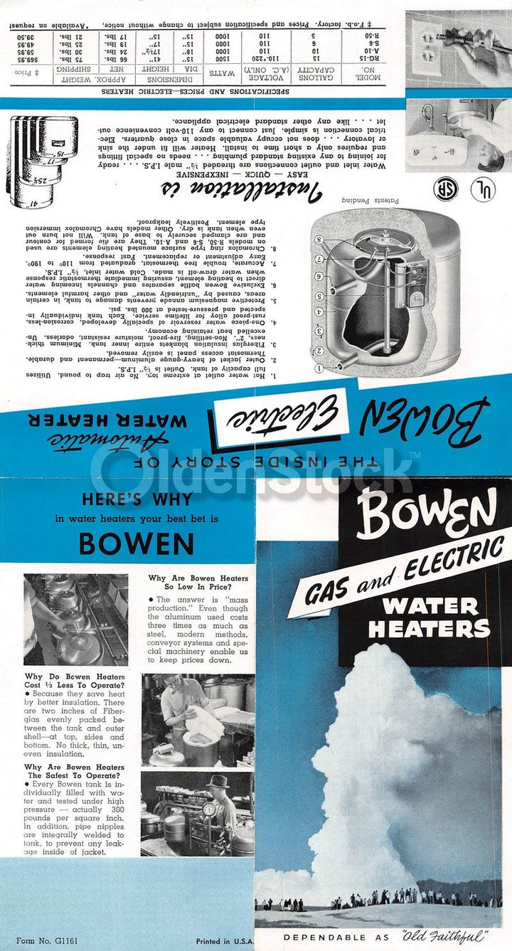 Bowen Gas & Electric Water Heaters Vintage Graphic Advertising Flyer