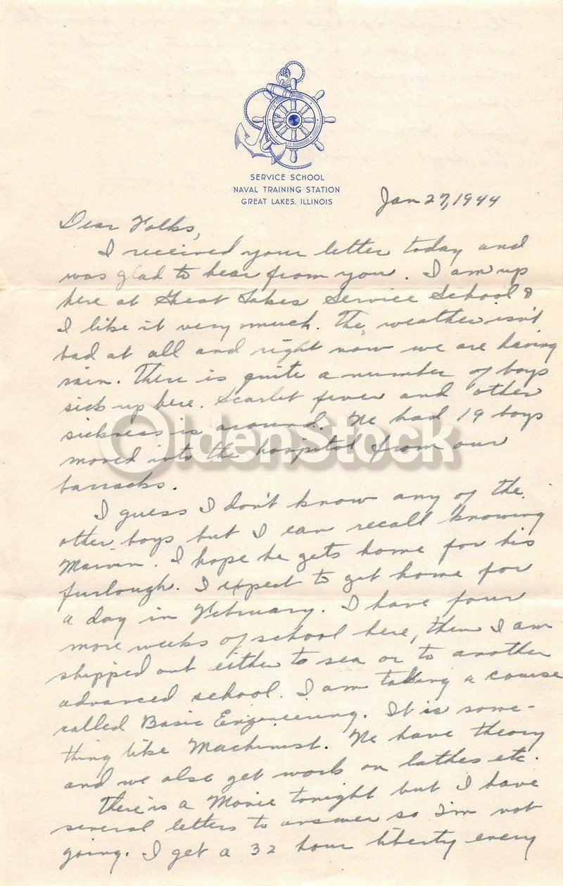 Great Lakes Naval Training Station Illinois WWII Sailor's Letter Home 1944