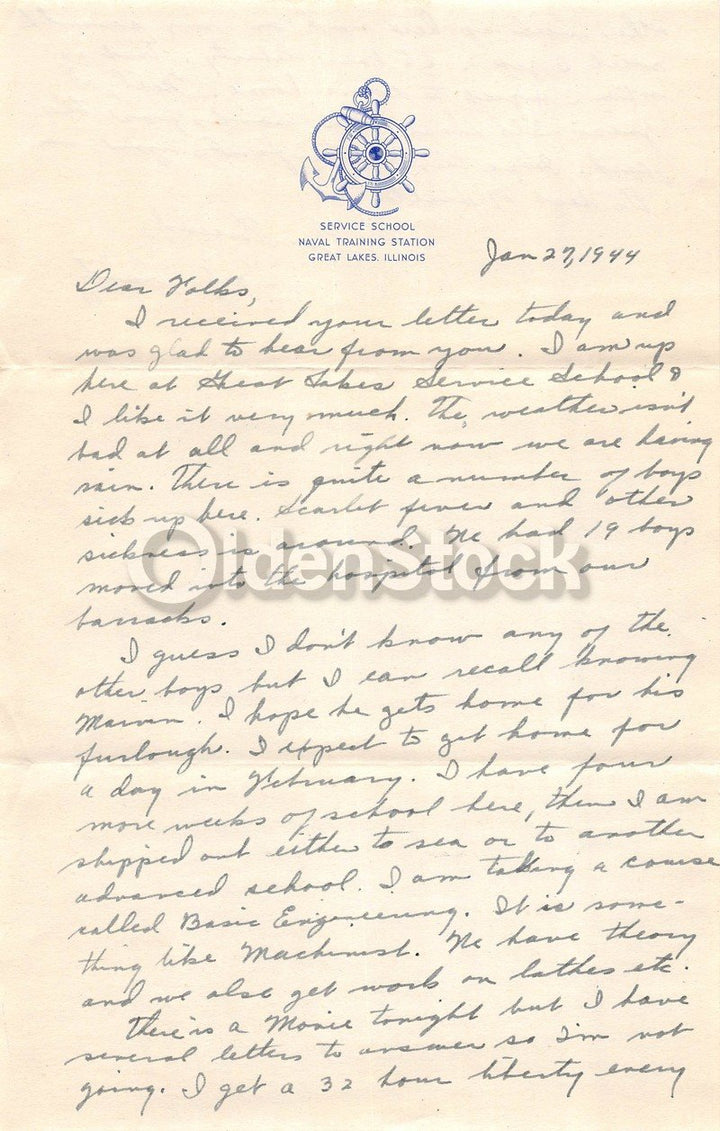 Great Lakes Naval Training Station Illinois WWII Sailor's Letter Home 1944