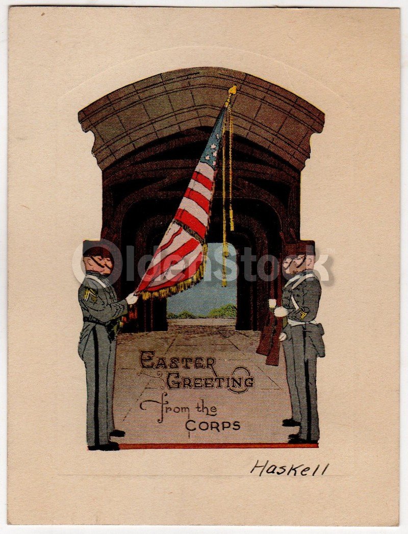 West Point Cadet Corps Old Graphic Art Easter Greetings Card 1931
