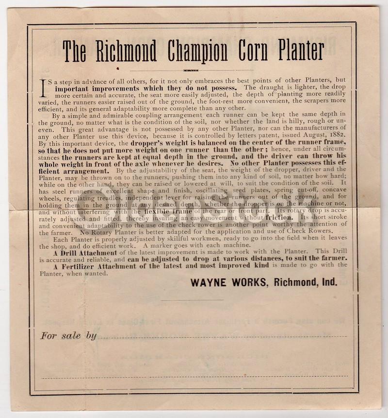 Wayne Works Agricultural Farm Machinery Antique Graphic Advertising Sales Flyer