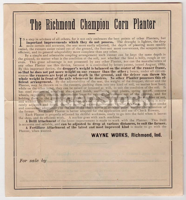 Wayne Works Agricultural Farm Machinery Antique Graphic Advertising Sales Flyer