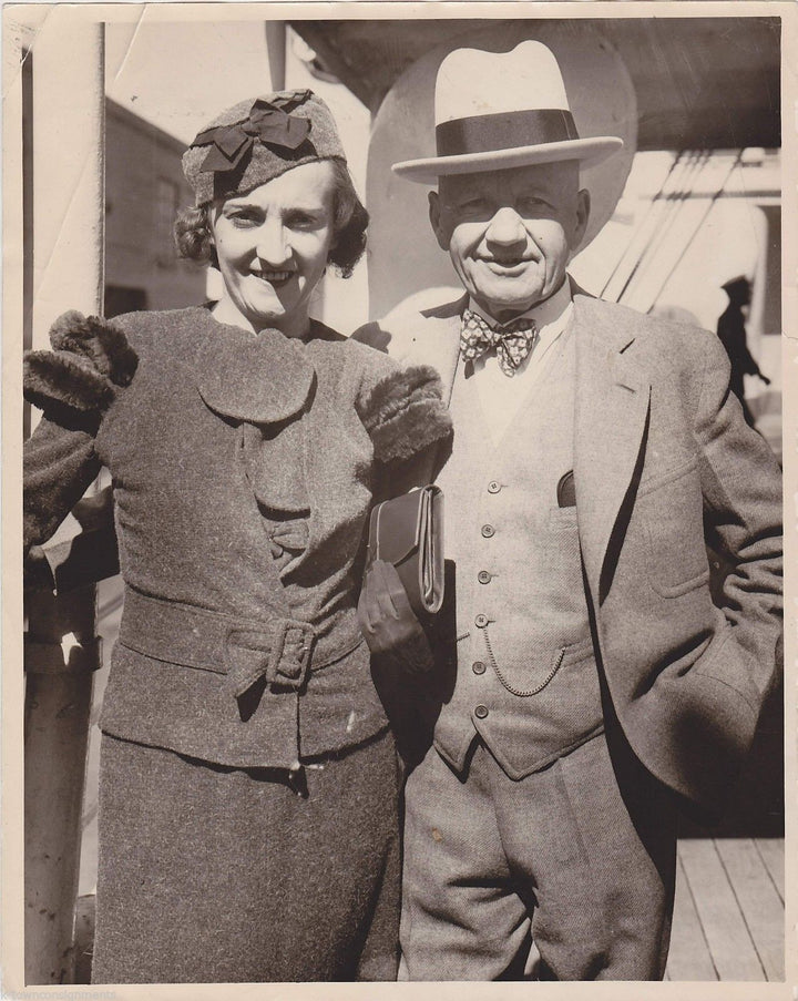 JUDGE GEORGE FLOOD & HIS WIFE ABOARD UNION LINES SHIP ANTIQUE NEWS PRESS PHOTO - K-townConsignments