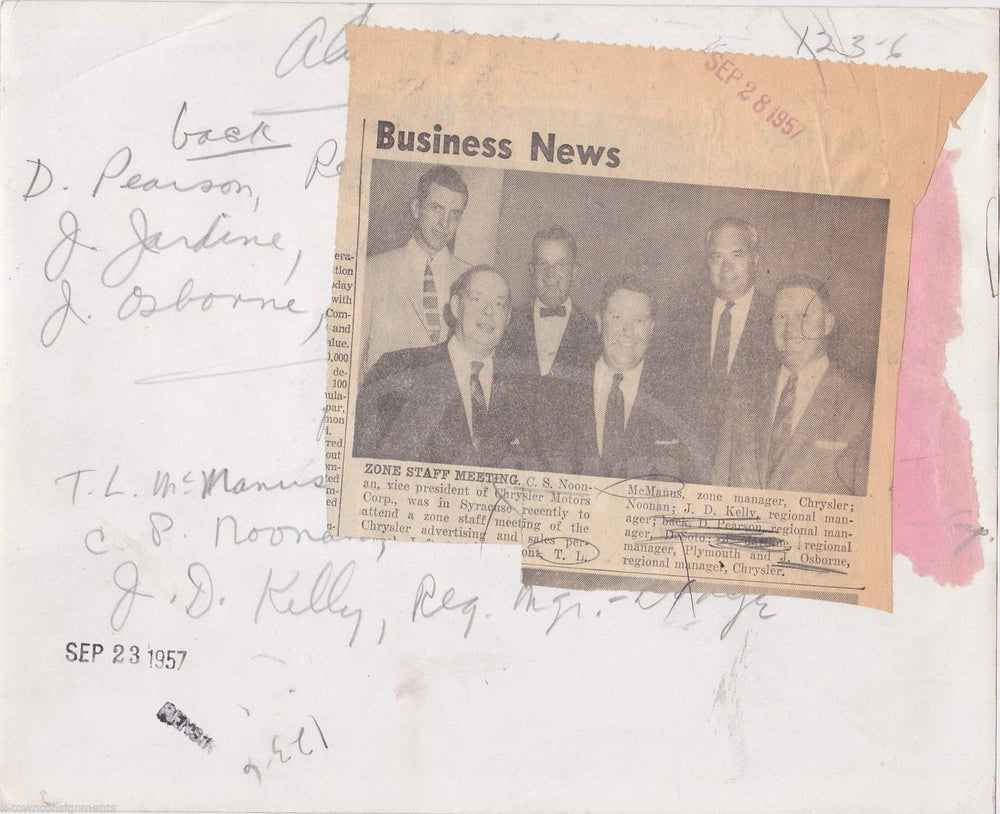 CHRYSLER MOTORS NOONAN REGIONAL MANAGERS MEETING VINTAGE NEWS PRESS PHOTO 1957 - K-townConsignments