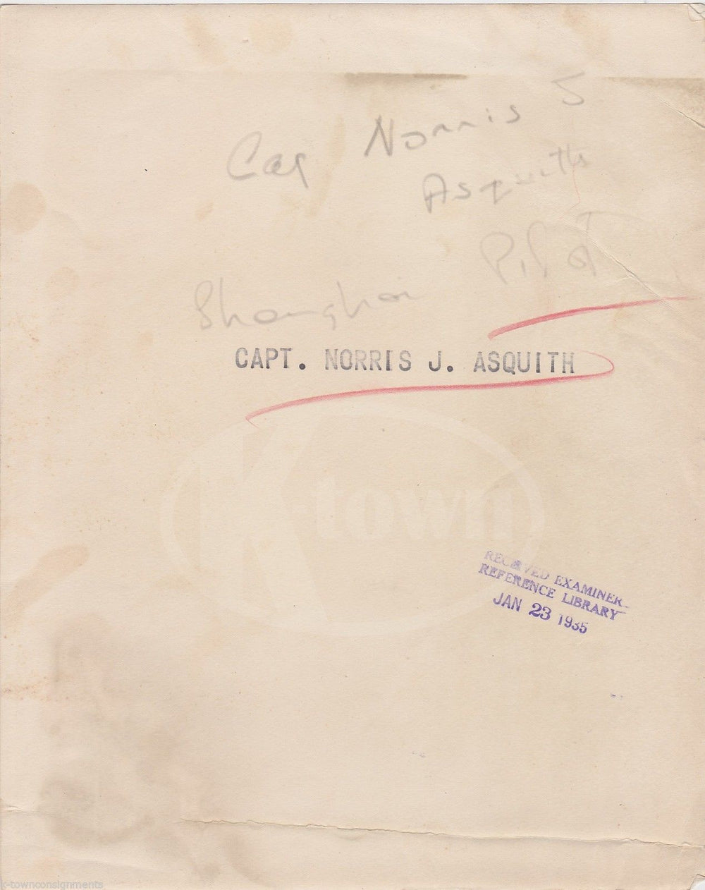 CAPTAIN NORRIS J. ASQUITH PILOT ANTIQUE NEWS PRESS PHOTO 1935 - K-townConsignments