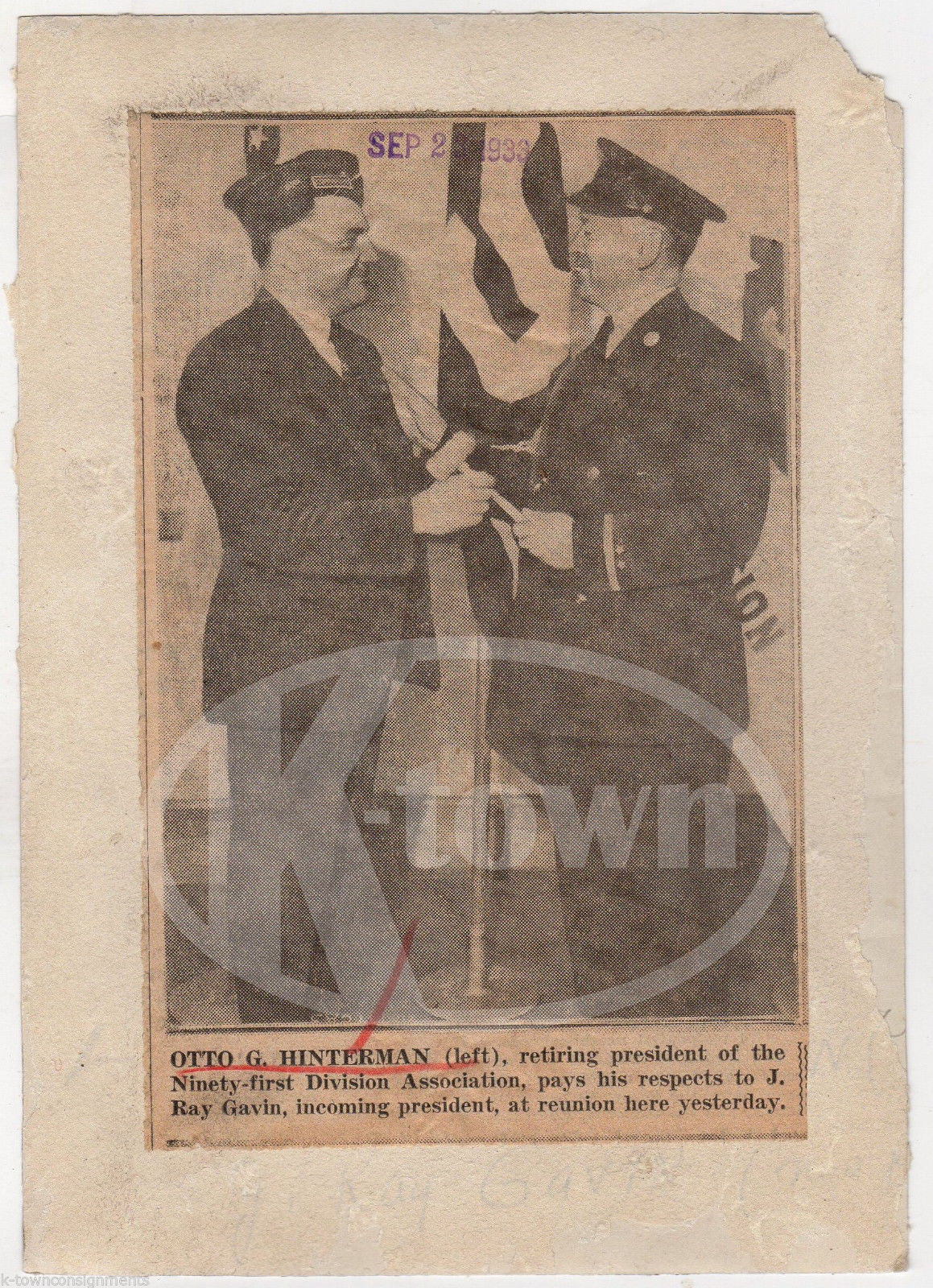 OTTO HINTERMAN 91st DIVISION ASSOCIATION PRESIDENTS VINTAGE PRESS PHOTO 1933 - K-townConsignments