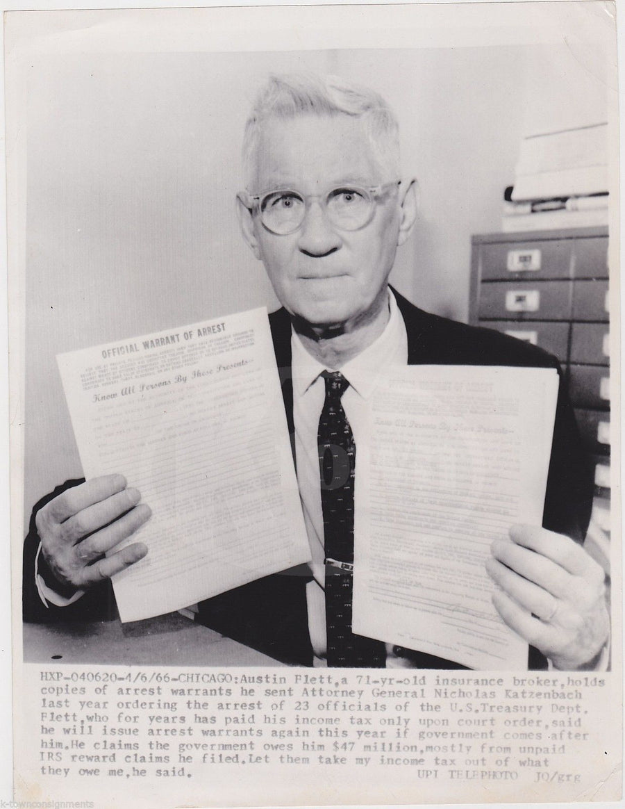 AUSTIN FLETT IRS OBJECTOR ISSUES ARREST WARRENTS VINTAGE NEWS PRESS PHOTO - K-townConsignments