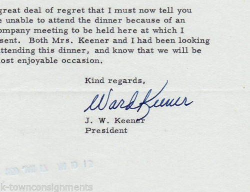WARD KEENER BF GOODRICH TIRE PRESIDENT VINTAGE AUTOGRAPH SIGNED LETTERHEAD - K-townConsignments