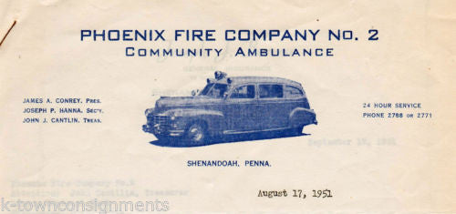 PHEONIX FIRE COMPANY SHENANDOAH PA VINTAGE AUTOGRAPH SIGNED LETTERHEAD - K-townConsignments
