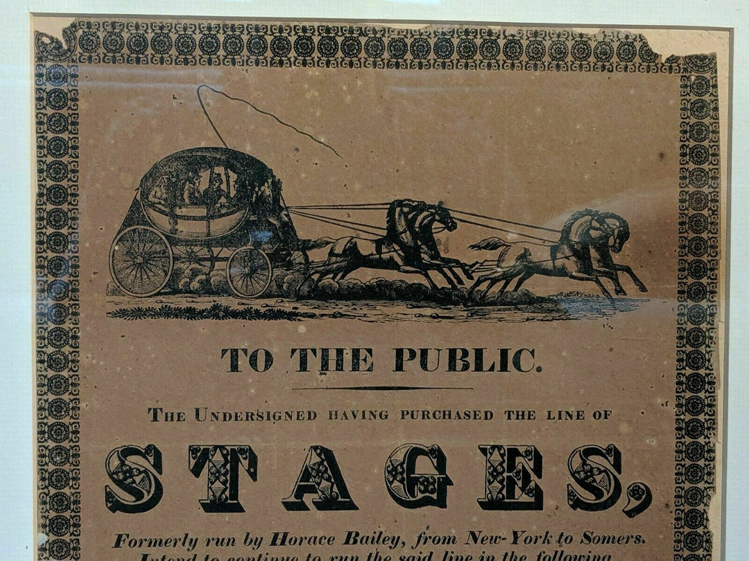 New York City Stagecoach Routes Antique Engraving Advertising Broadside Poster