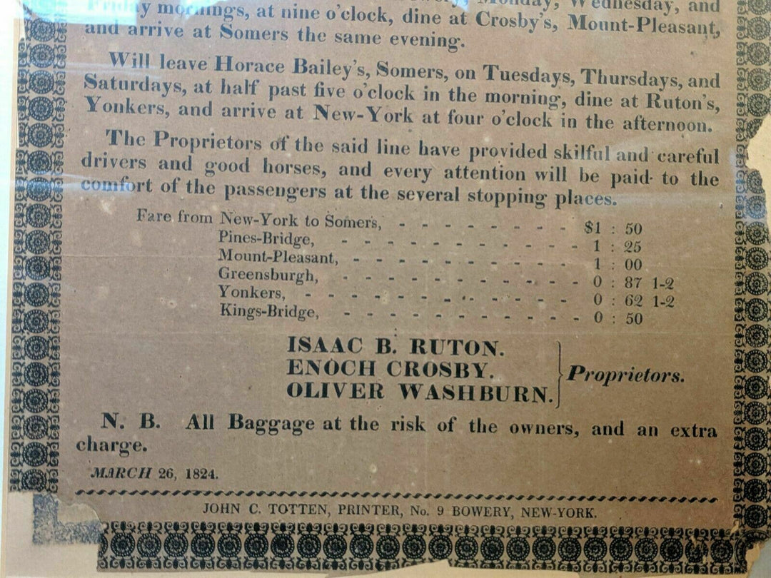 New York City Stagecoach Routes Antique Engraving Advertising Broadside Poster