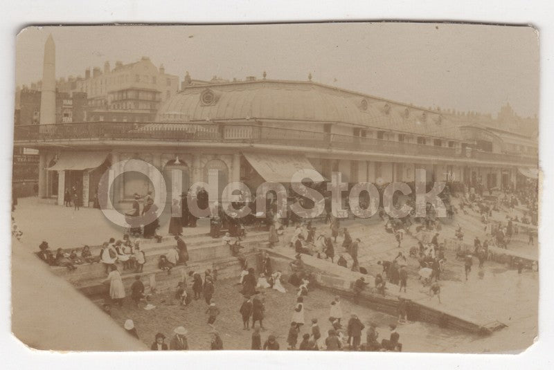 Ramsgate England Obelisk Boardwalk Pavilion Beach Scene Antique Photo