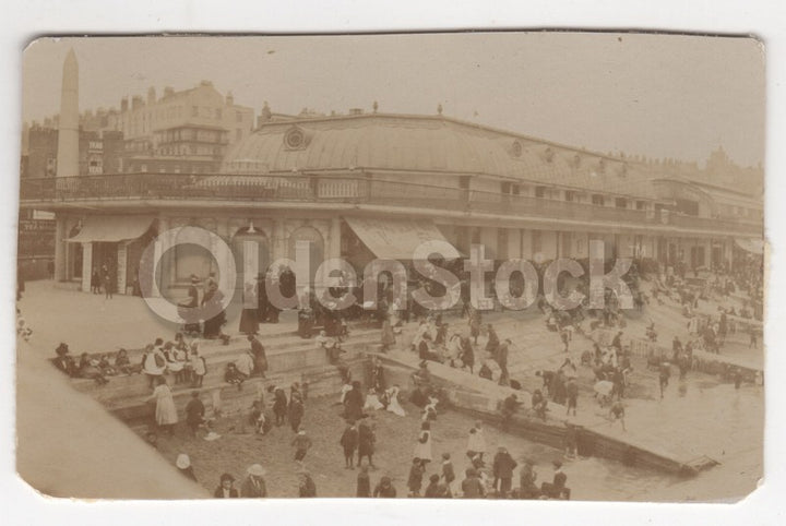Ramsgate England Obelisk Boardwalk Pavilion Beach Scene Antique Photo