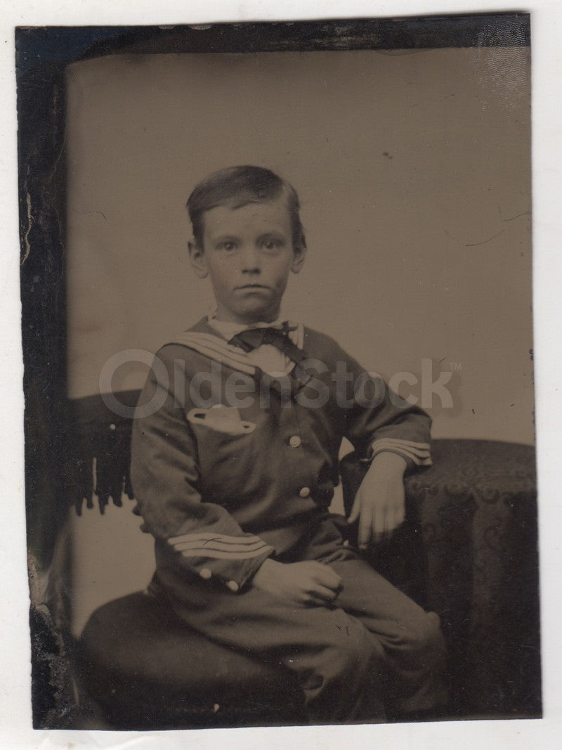 Darling Little Sailor Boy in Outfit Crisp Antique Tintype Photo