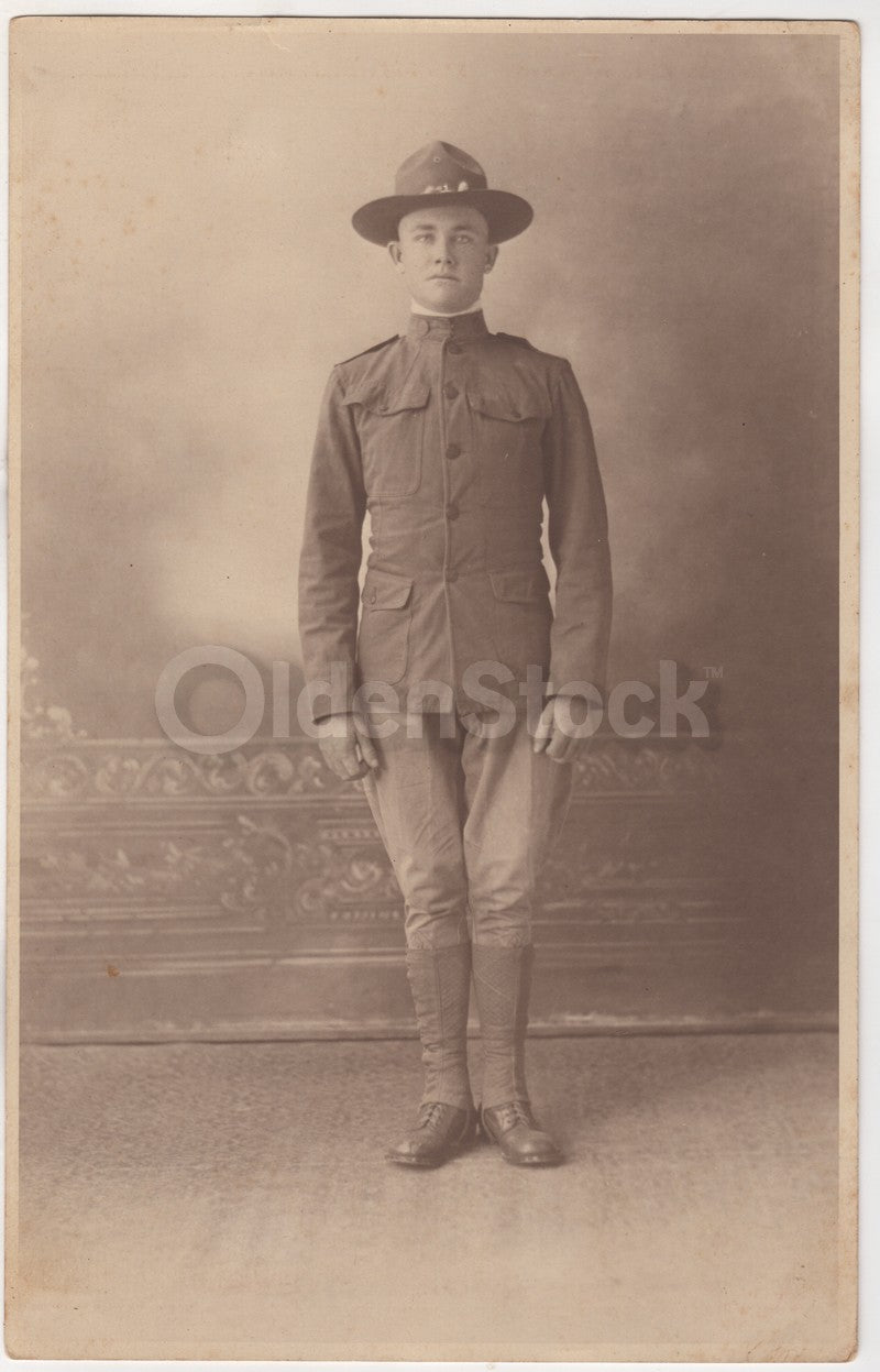 Young WWI Marine Soldier in Uniform Large Antique Americana Photo
