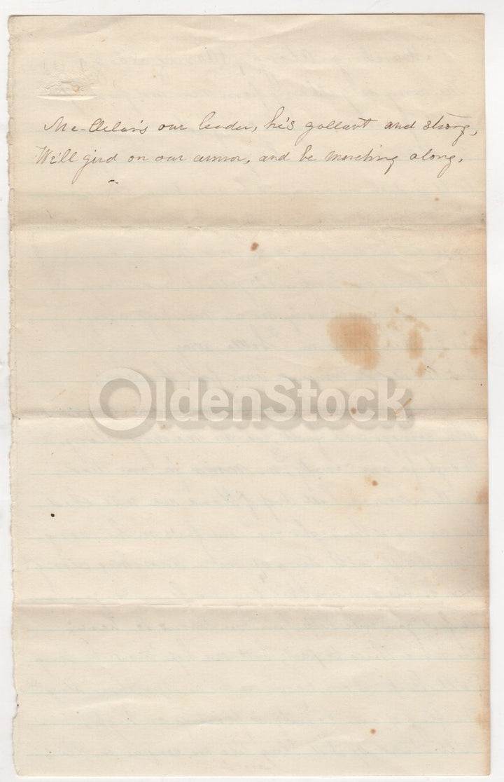Civil War Battle Marching Along Song Antique Manuscript Letter 1860s