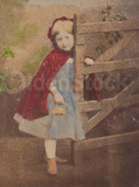 Little Red Riding Hood Cute Little Girl Antique CDV Photo Hand Tinted